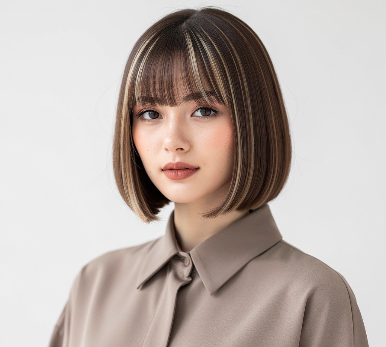 Lob with Face Framing Highlights Cute Straight Hair