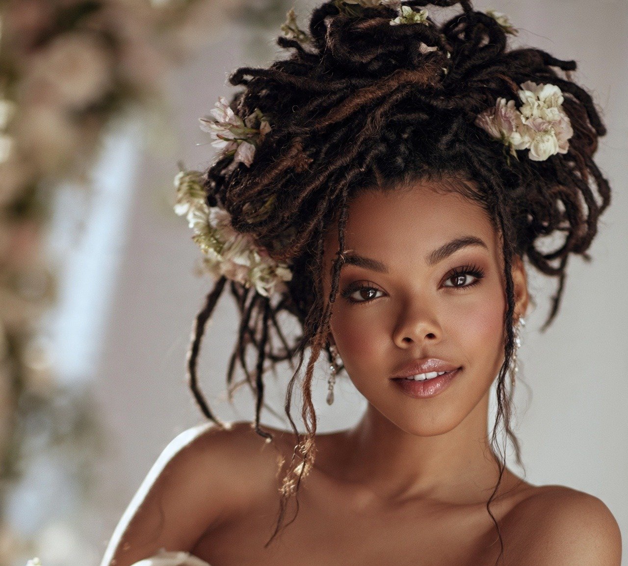 Locs Updo with Flowers