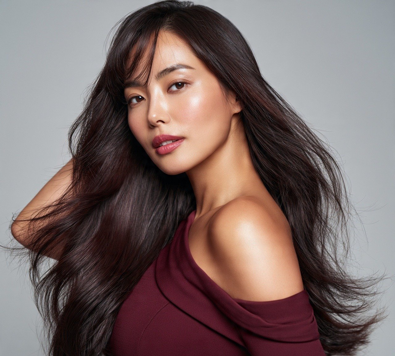 Long Curtain Bang Haircut For Oval Face