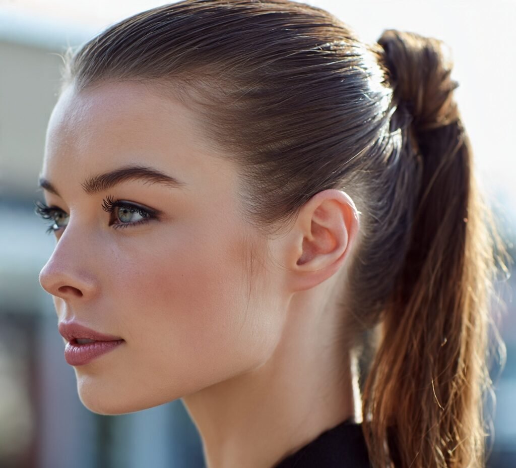Long Straight Hair Wrapped Ponytail Bun