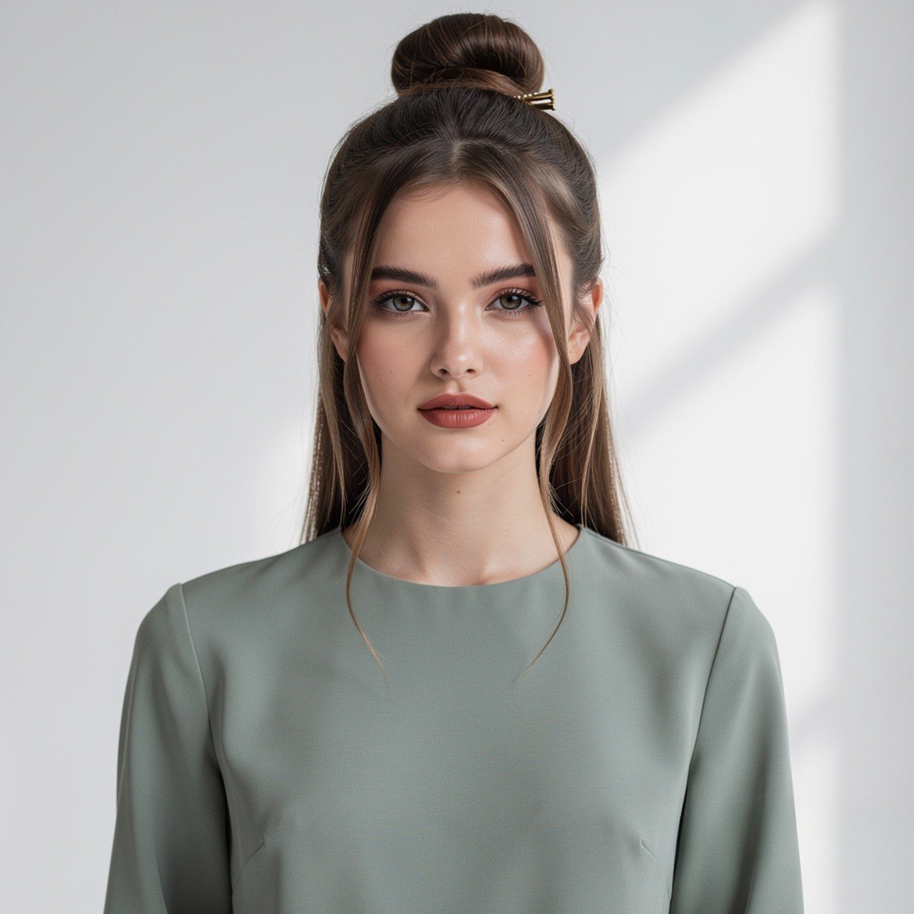 Long Straight Hair with Claw Clip Updo