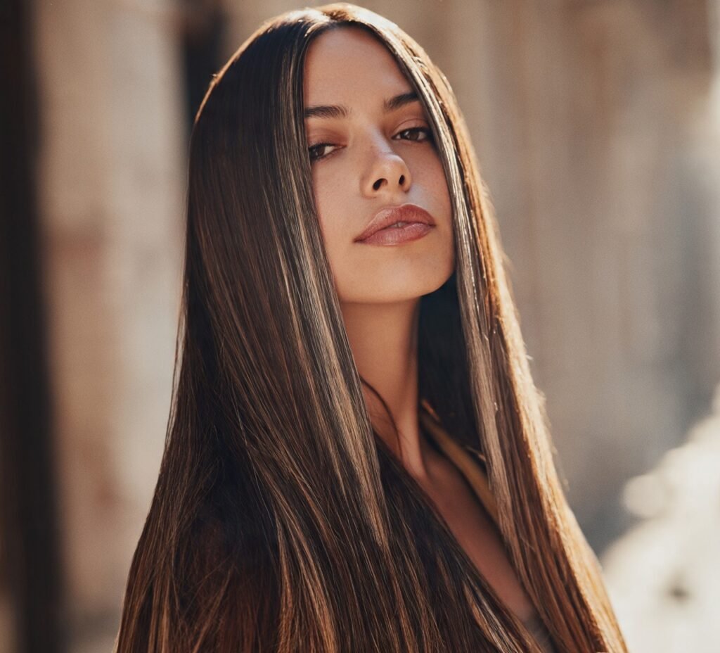 Long Straight Hair with Money Piece Highlights
