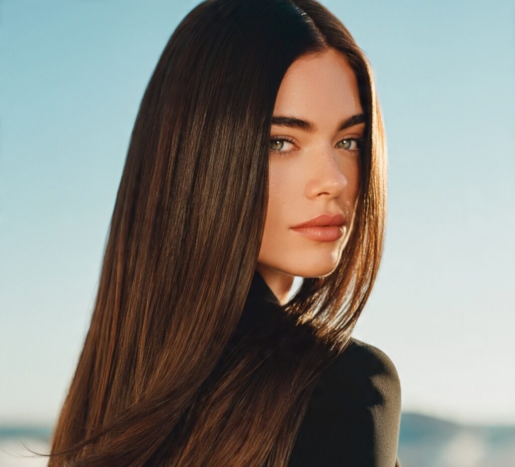 Long Straight Hair with a Glossy Finish