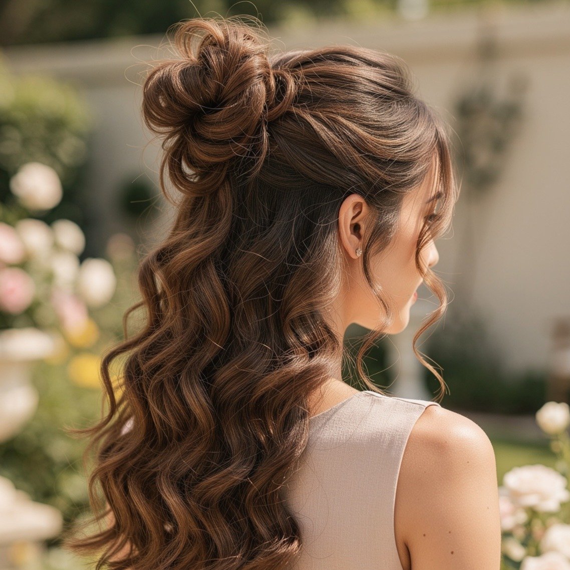 15 Trending Curly Hairstyles Half Up Half Down That Actually Work for Every Curl Type 5 Loose Curly Bun Half Up