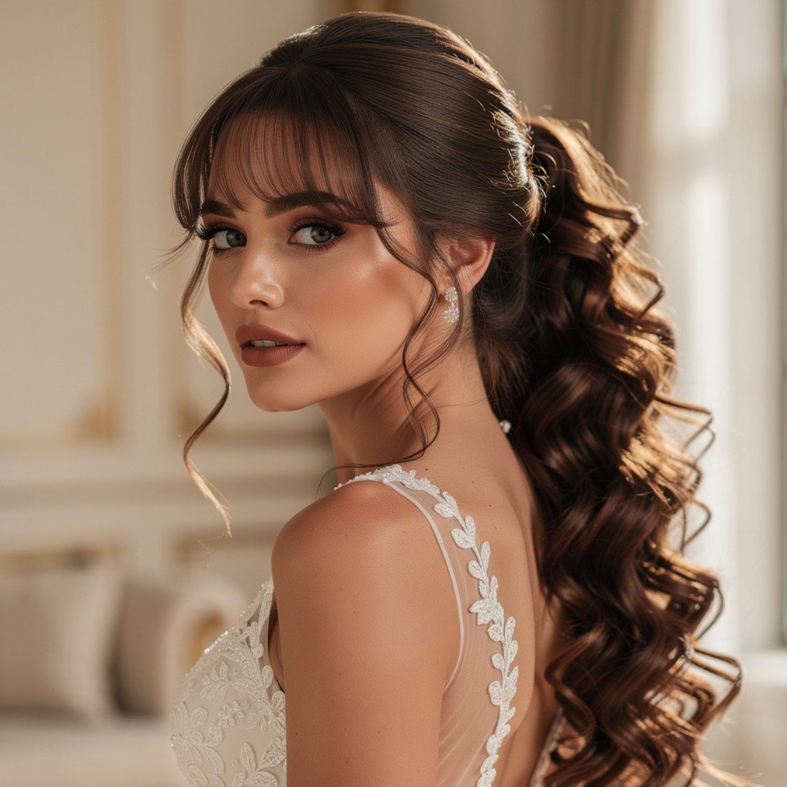 15 Stunning Curly Hairstyles for Wedding Ideas for Brides and Guests 8 Loose Curly Wedding Ponytail