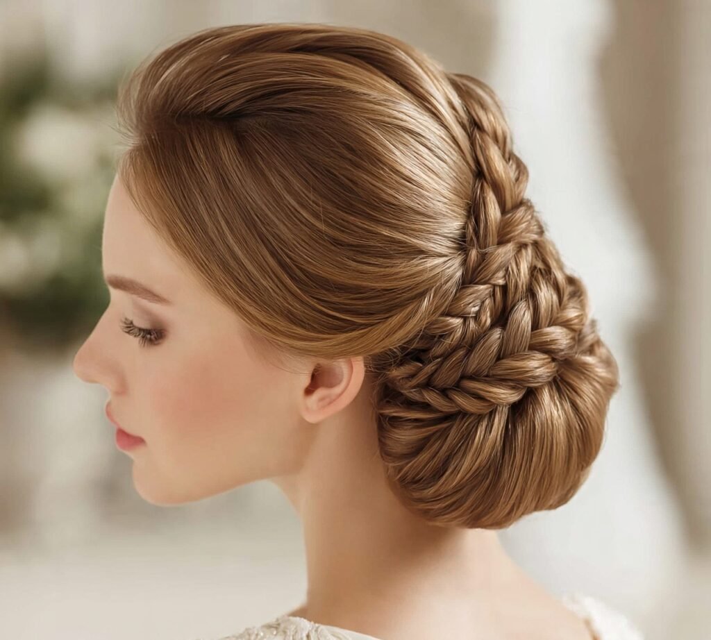 Low Bridal Bun with Braided Detail cropped