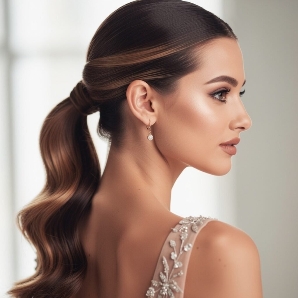 15 Trending Simple Hairstyles for Wedding for Brides, Bridesmaids, and Guests 10 Low Ponytail with Waves