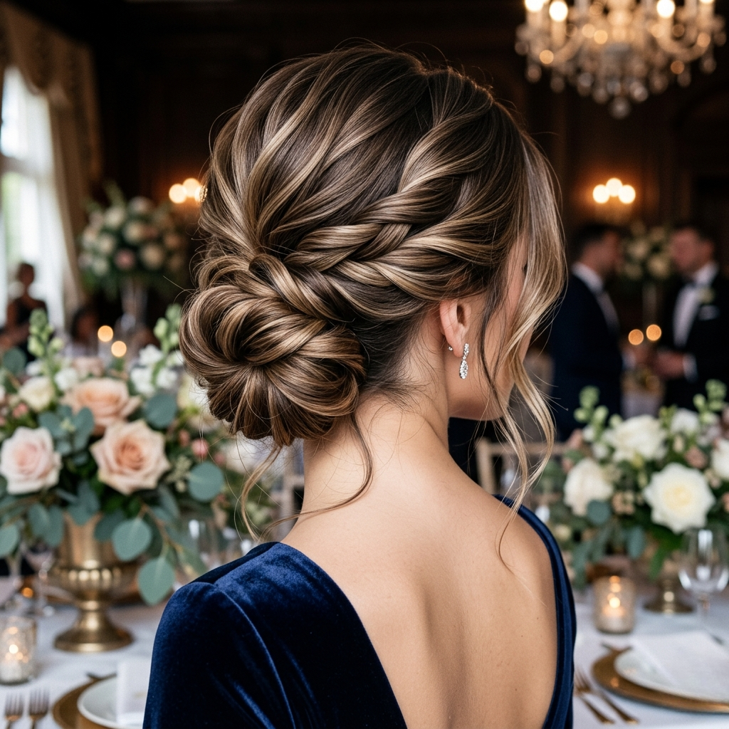 Low Twisted Bun Updo Hairstyle