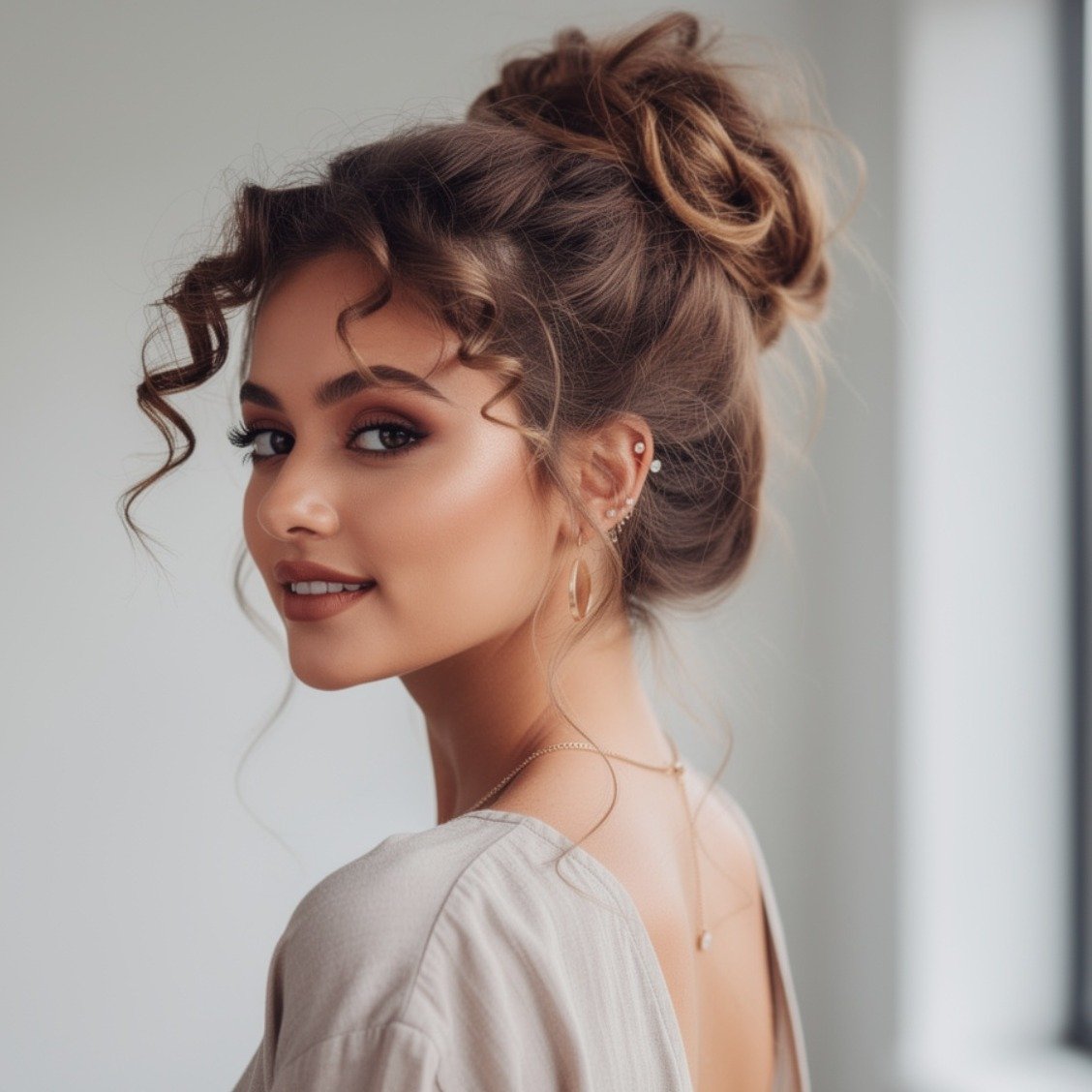 15 Trending Simple Curly Hairstyles That Are Easy and Beautiful 3 Messy Curly Bun