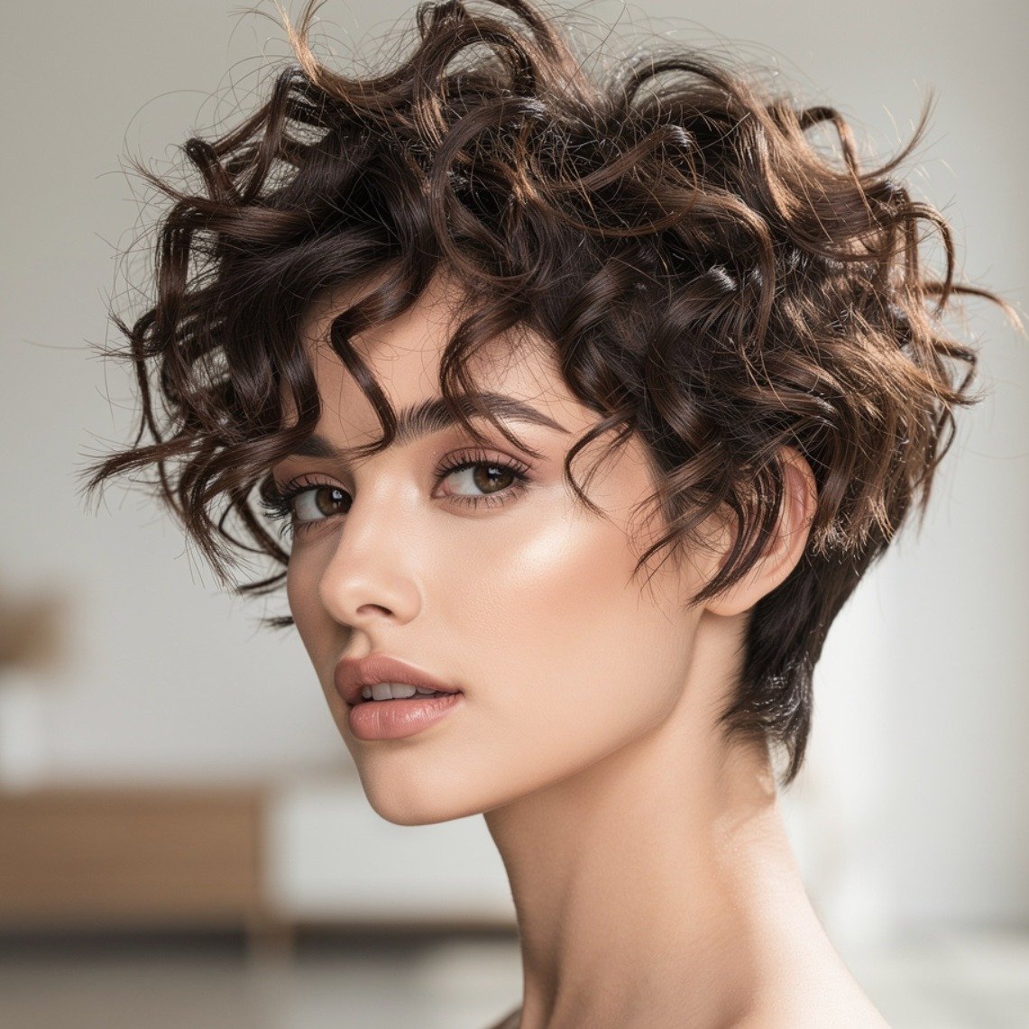 Messy Curly Pixie with