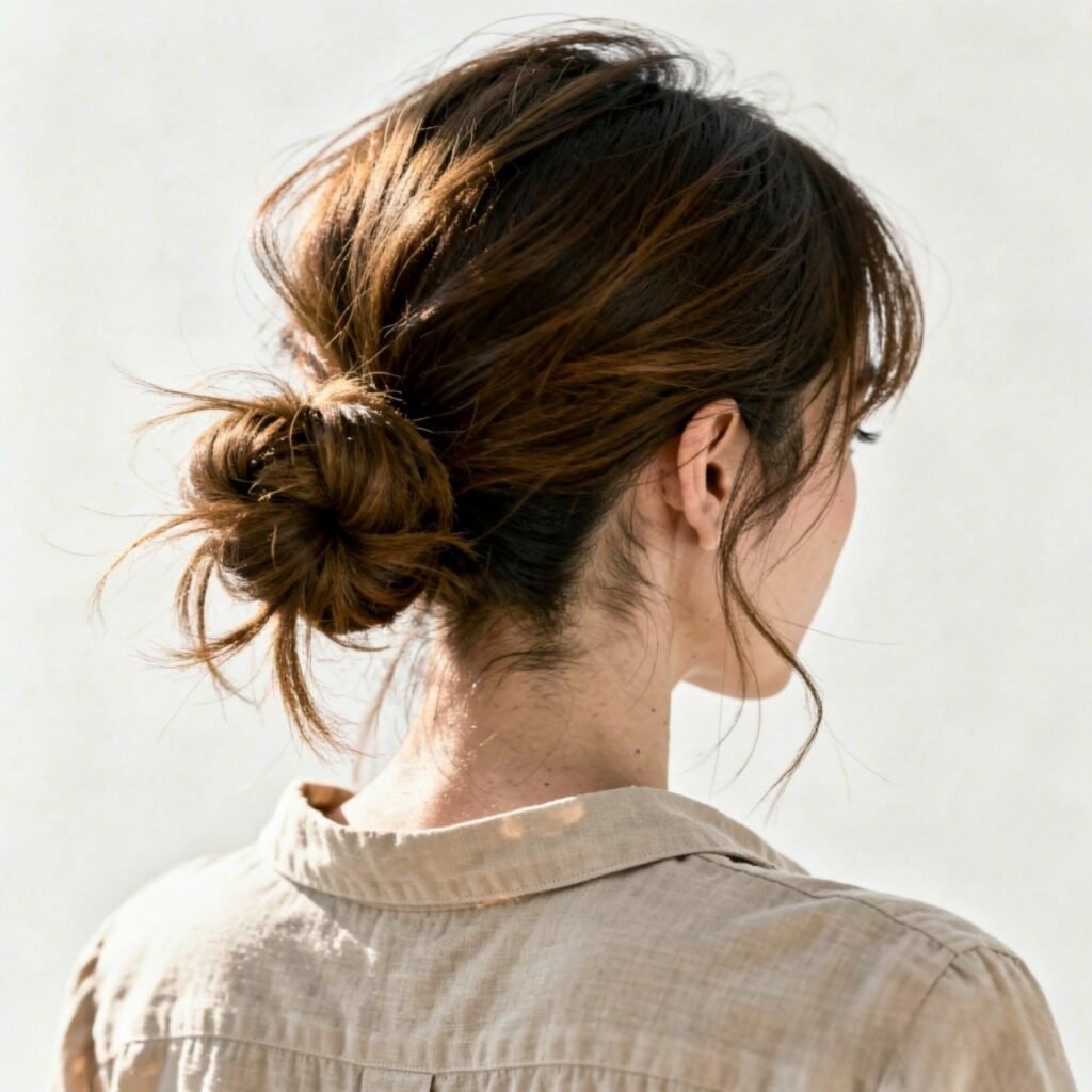 Summer Hairstyles for Medium Hair: 13 Trendy Ideas to Try that You’ll Love 2 Messy Low Bun with Texture Summer Hairstyles for Medium Hair