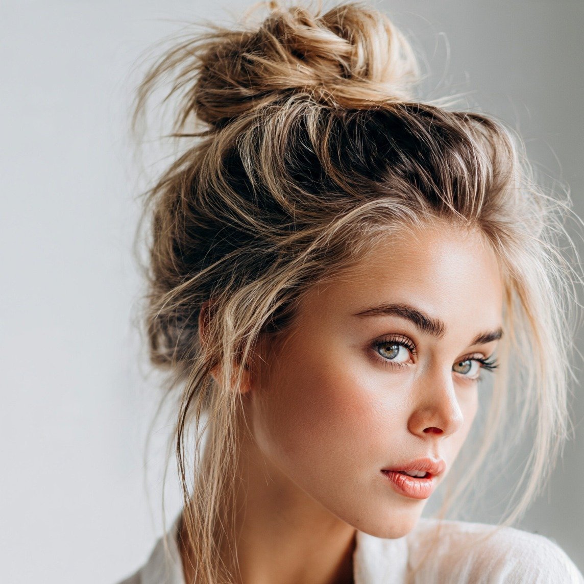 15 Trending Simple Hairstyles for Medium Hair That Are Easy and Stylish 8 Messy Textured Bun at the Crown