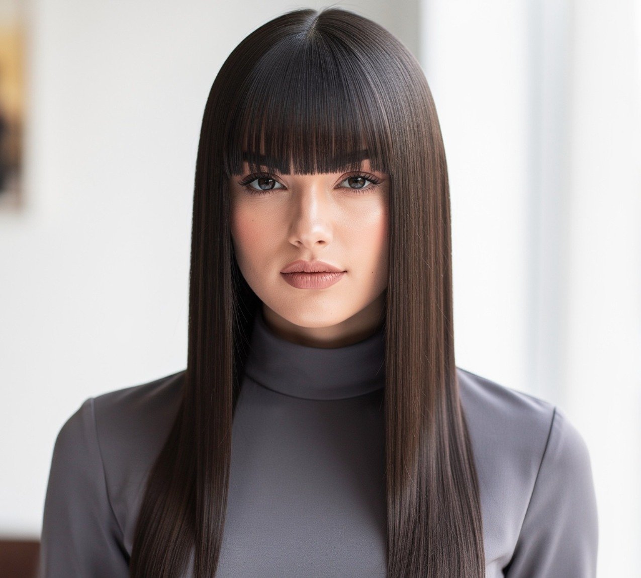 Micro Fringe Hairstyle for Long Straight Hair