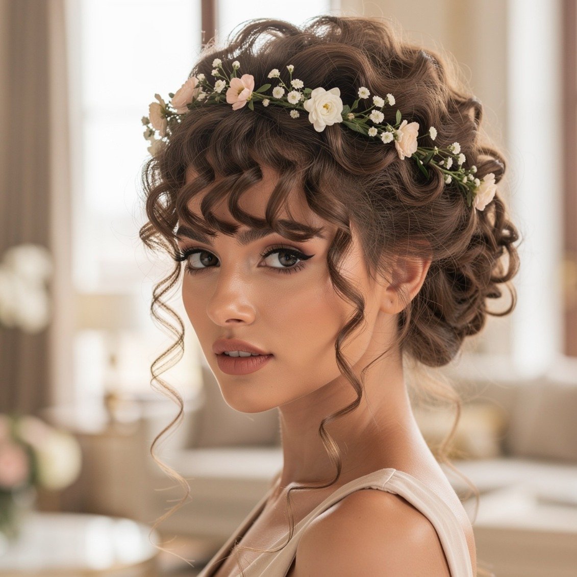 15 Stunning Curly Hairstyles for Wedding Ideas for Brides and Guests 4 Natural Curly Bridal Crown