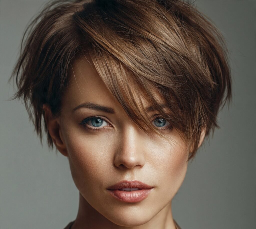 17 Edgy Pixie Bob Hairstyles for Bold, Effortless Style 9 Pixie Bob with Side Swept Fringe