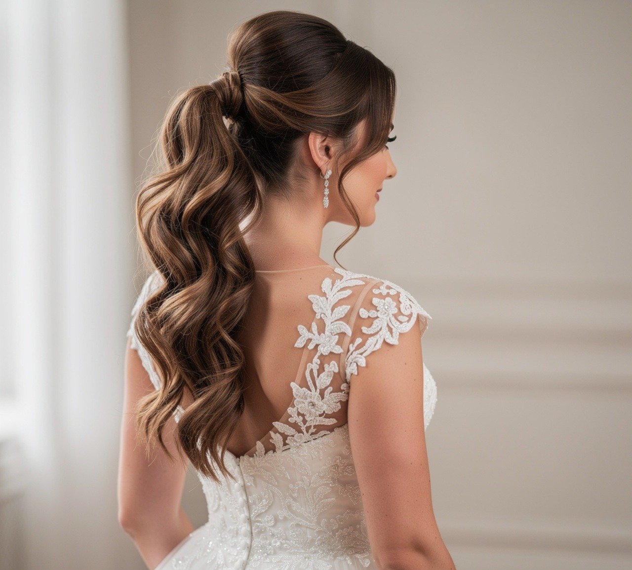 Ponytail Wedding Hairstyles for Long Hair Brides