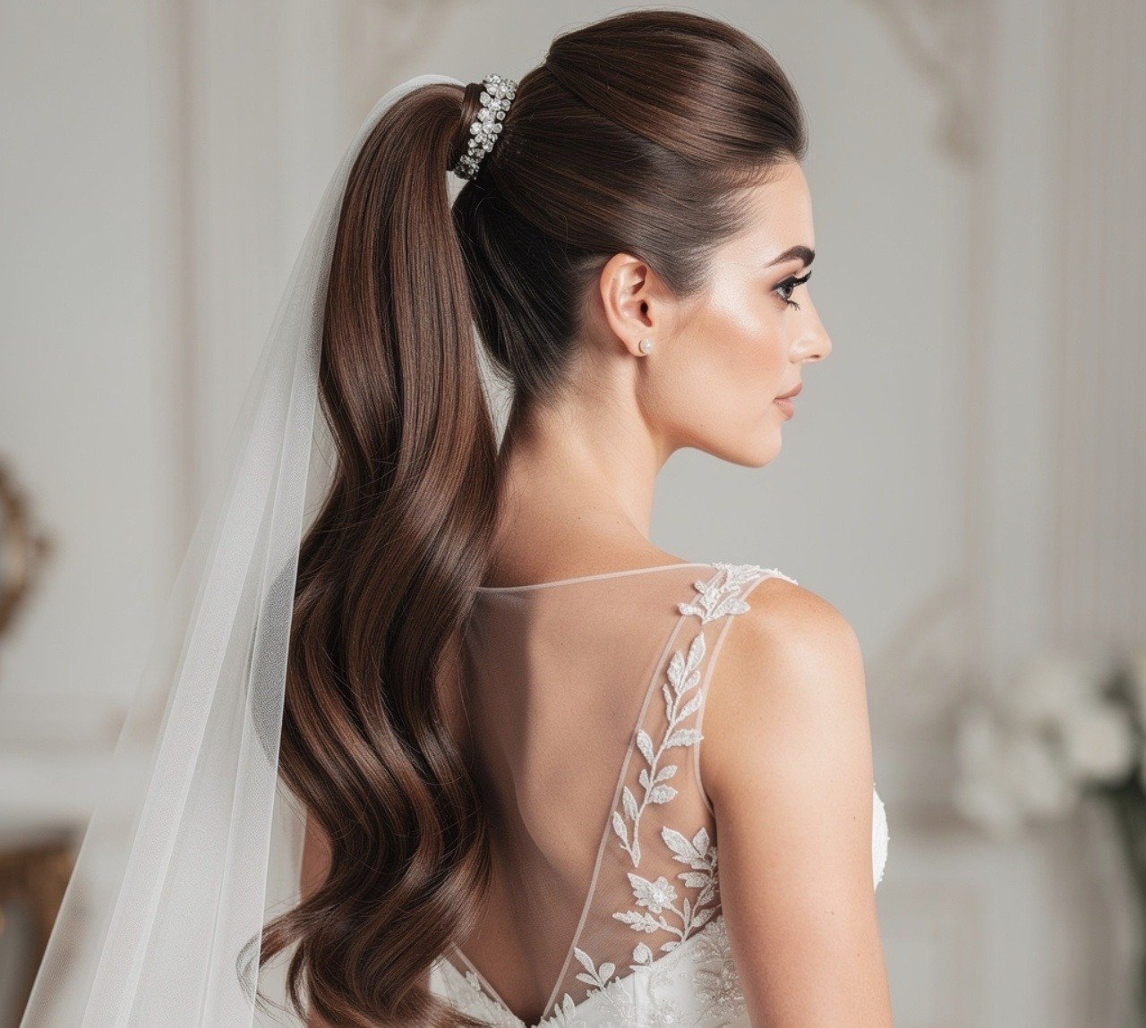 16 Beautiful Wedding Hairstyles with Veil Every Bride Will Love 13 Ponytail Wedding Hairstyles with Veil Modern Beauty