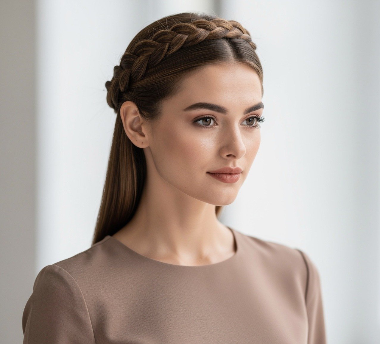 Quick Braided Crown on Straight Easy Hairstyle