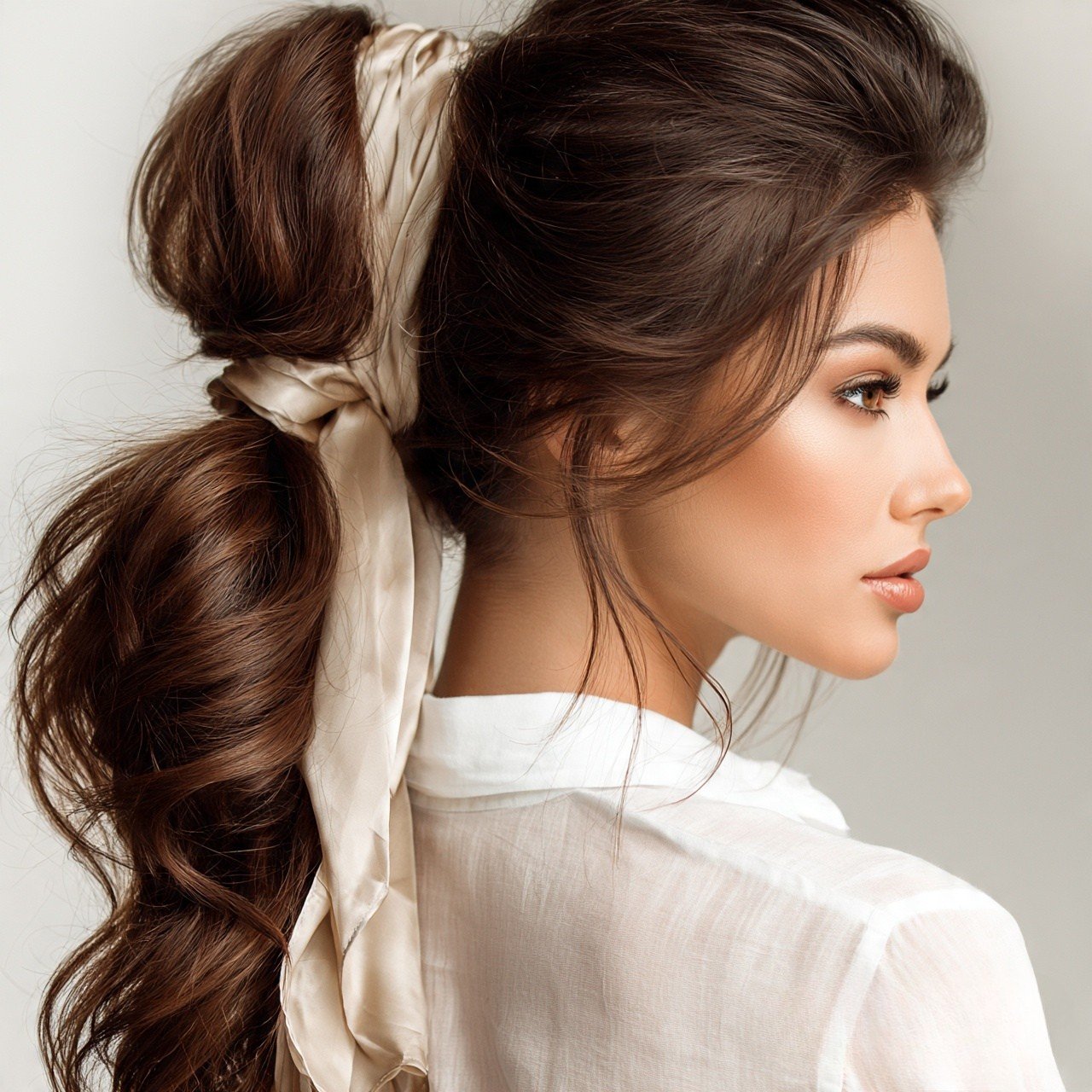 Scarf Ponytail Cute and Easy Hairstyle