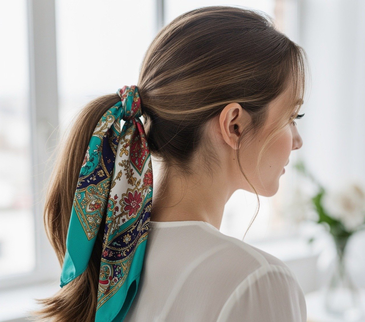 16 Easy Hairstyles for School That Look Cute and Take Minutes 15 Scarf Ponytail Easy Hairstyle 1