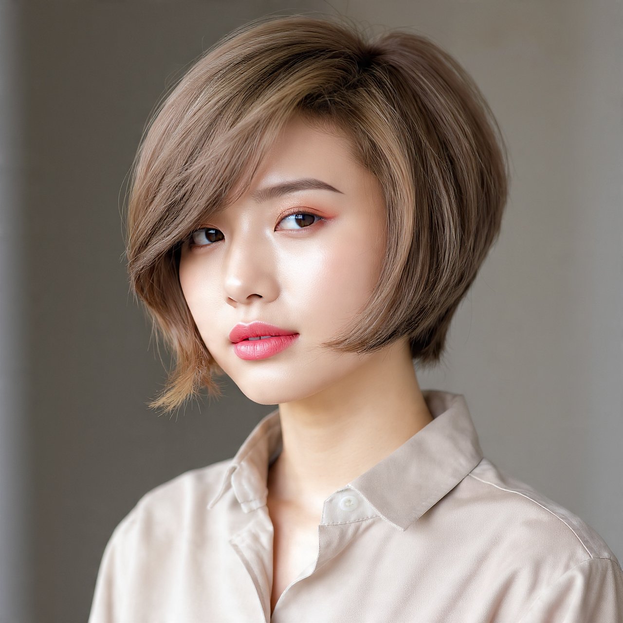 Short Layered Bob with Side Swept Bangs Hairstyle