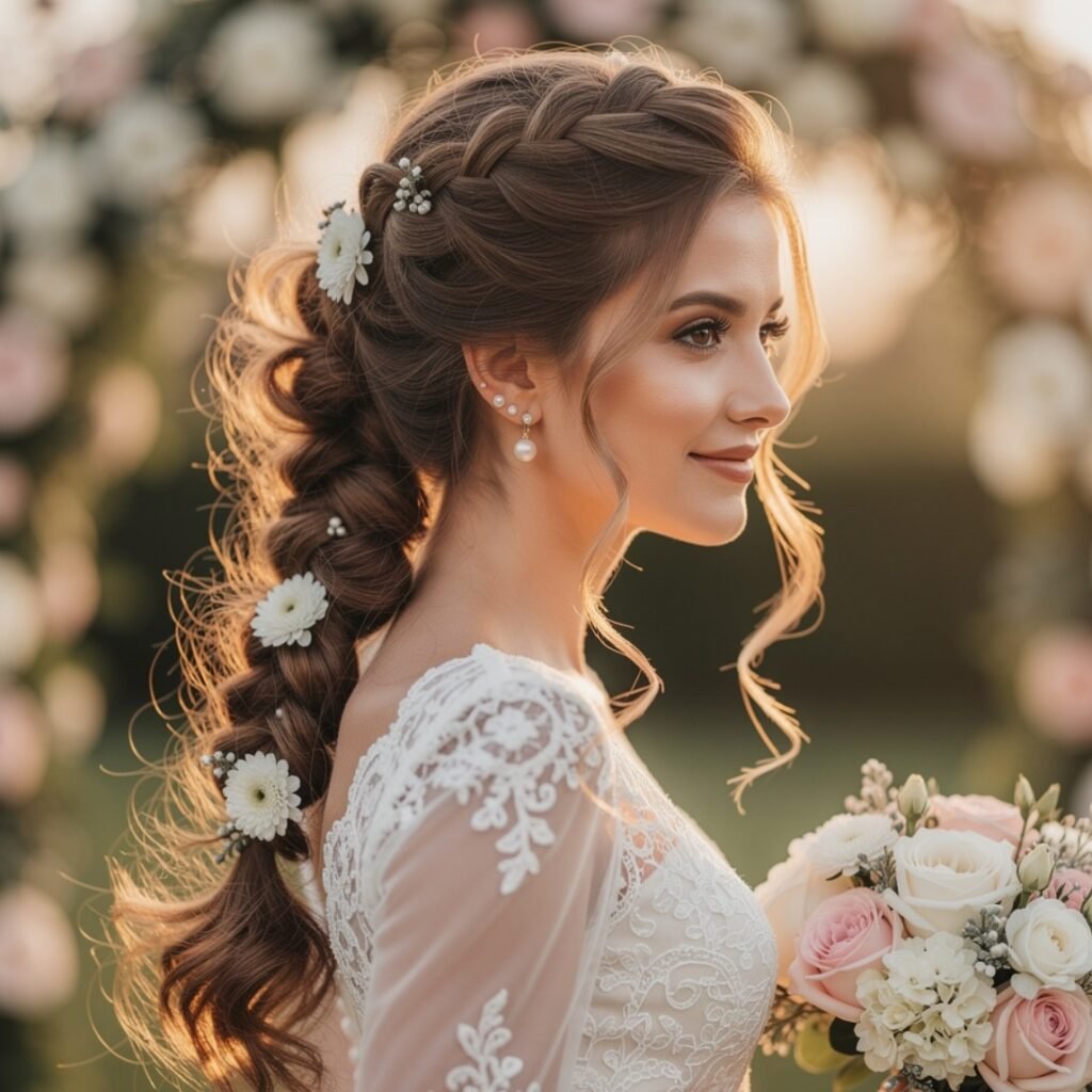 15 Trending Simple Hairstyles for Wedding for Brides, Bridesmaids, and Guests 14 Side Braid 7