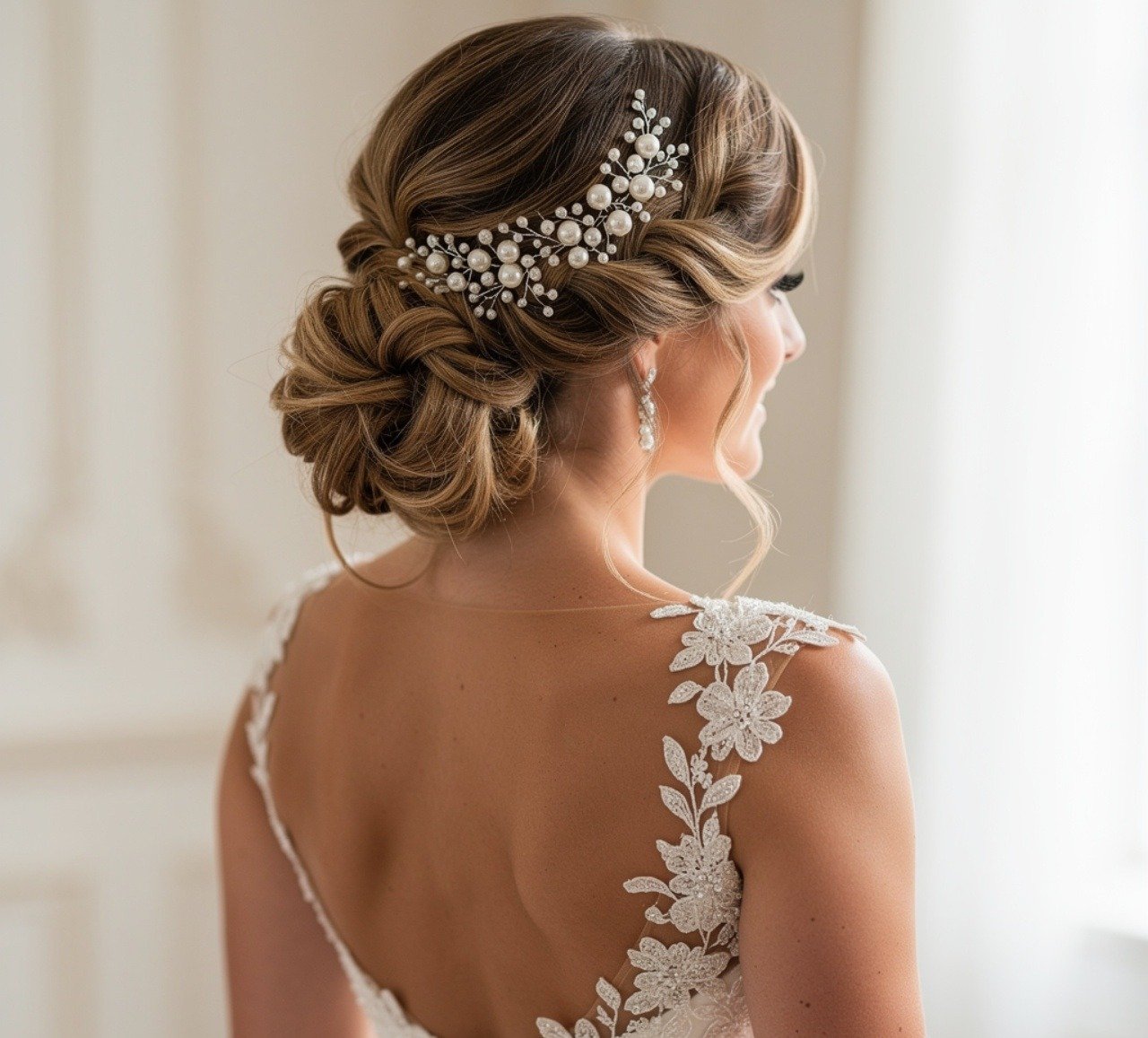 17 Romantic Side Hairstyles Wedding Ideas for an Elegant Bridal Look 9 Side Hairstyles Wedding with Pearl Accessories