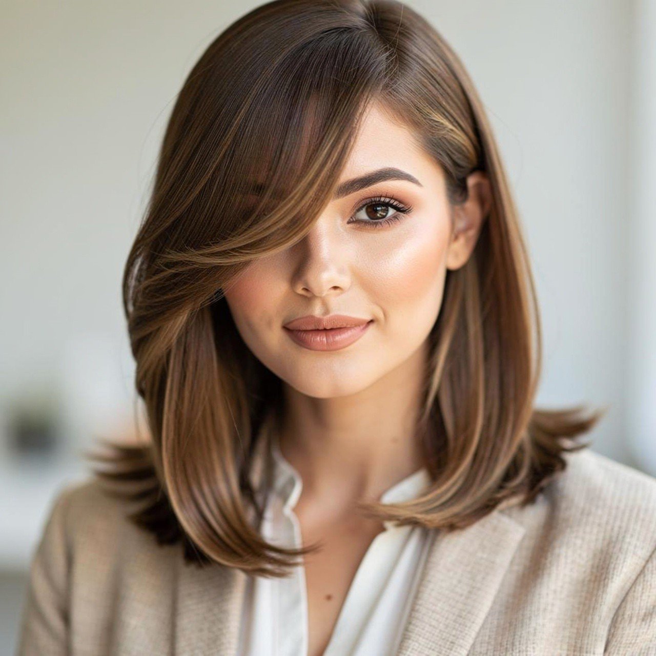 15 Stunning Haircut Ideas for Medium Hair You Will Love 11 Side-Swept Bang at Medium Length Hairs