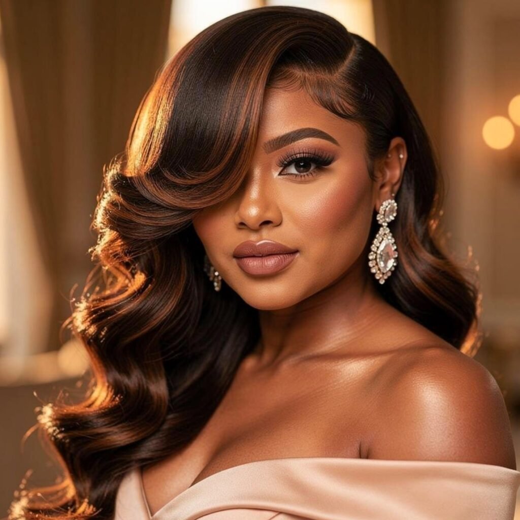 15 Trending Simple Hairstyles for Wedding for Brides, Bridesmaids, and Guests 6 Side Swept Curls 3