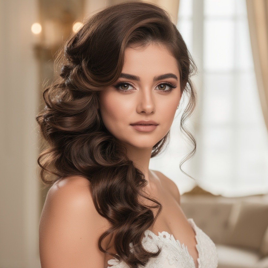 15 Stunning Curly Hairstyles for Wedding Ideas for Brides and Guests 12 Side Swept Curls for Wedding