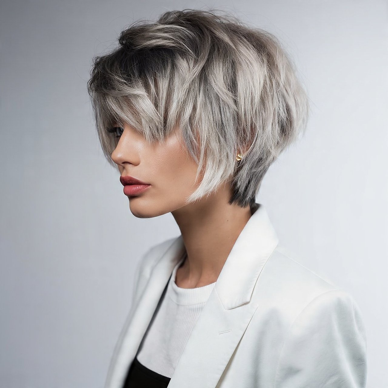 Silver and Platinum Choppy Bob