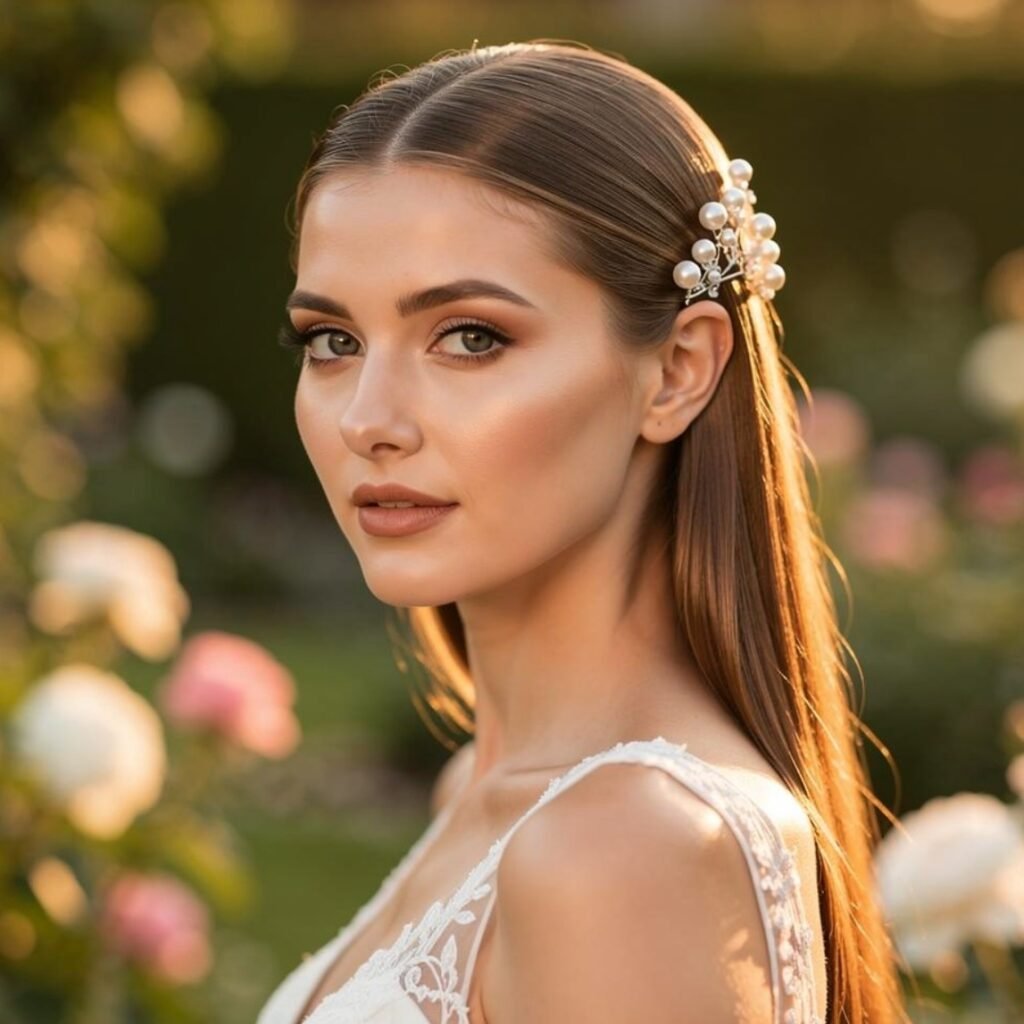 15 Trending Simple Hairstyles for Wedding for Brides, Bridesmaids, and Guests 16 Simple Straight Hair with Accessories