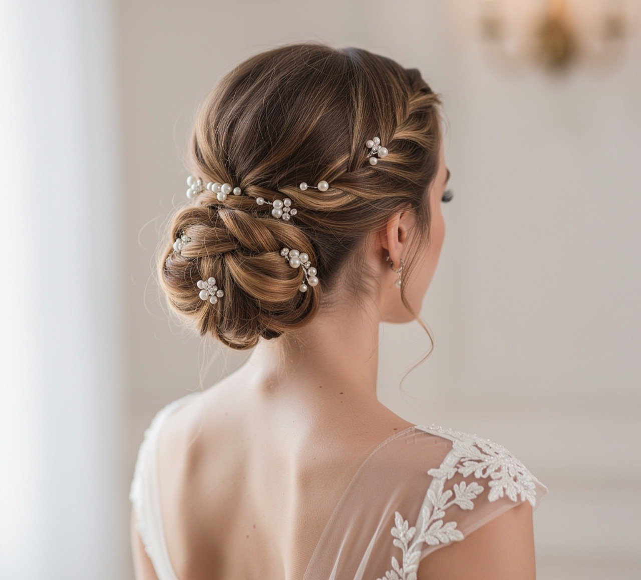 Simple Wedding Hairstyles with Pearl Accessories