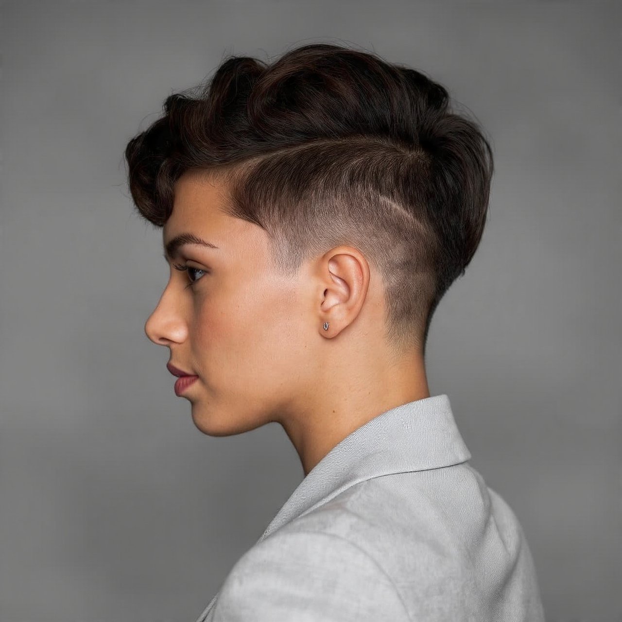 Sleek Back Curls on a Tapered Cut Hairstyle