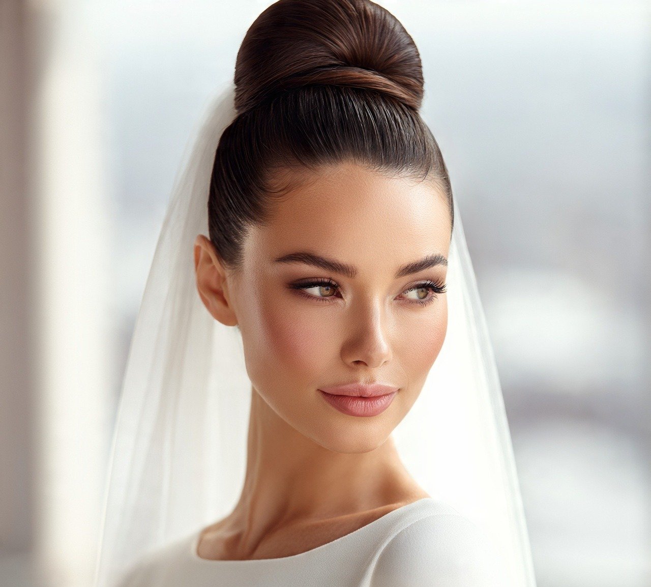 Wedding Hairstyles for Long Hair: 15 Trending Ideas for Your Big Day 14 Sleek High Bun With Veil Integration Wedding Hairstyle For Long Hair
