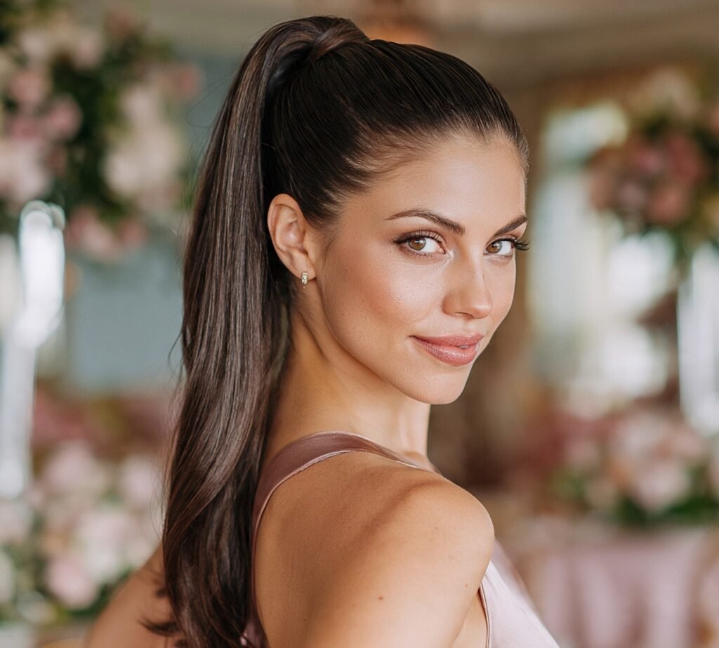 13 Stunning Wedding Hairstyles for Bridesmaids (With Styling Tips) 4 Sleek High Ponytail 2