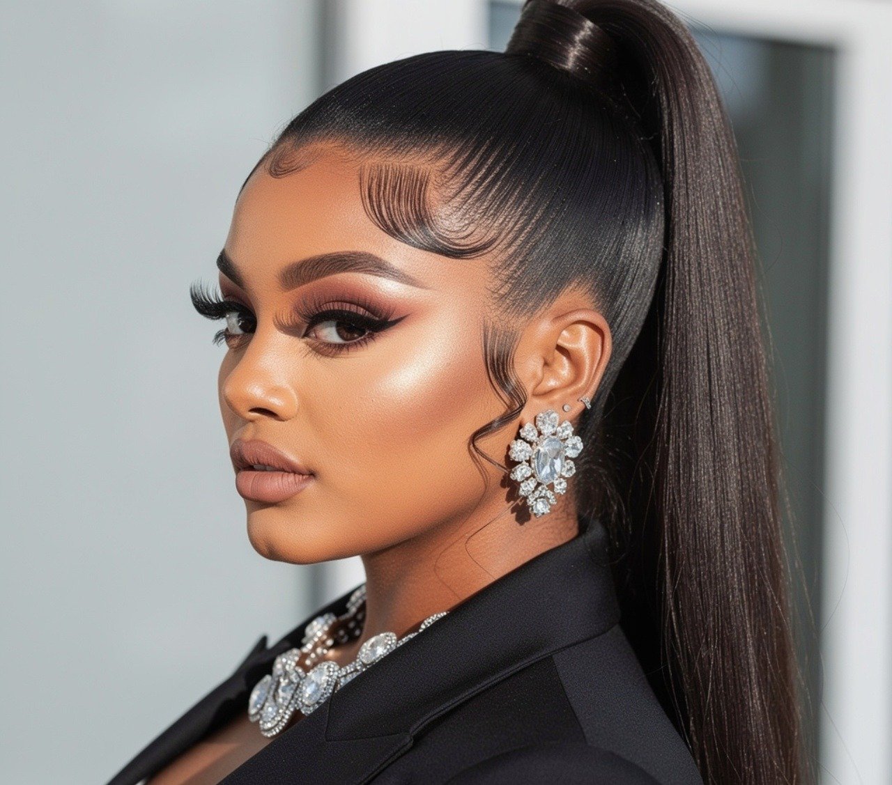 Sleek High Quick Weave Hairstyles Ponytail for Round Face