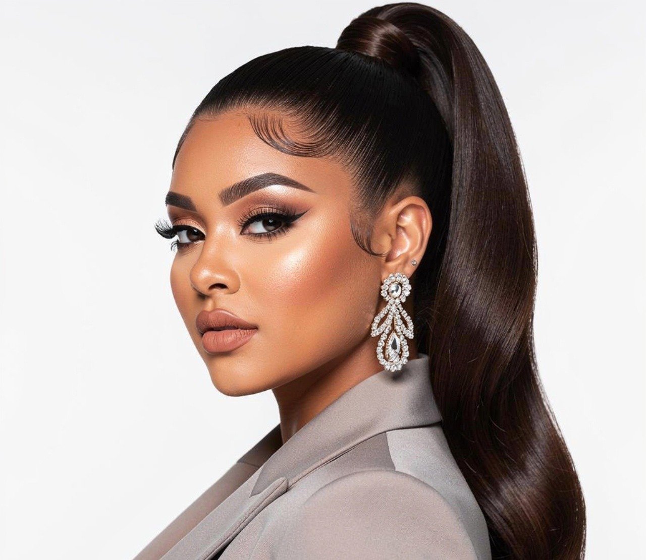 Sleek High Quick Weave Ponytail Hairstyles for Round Face