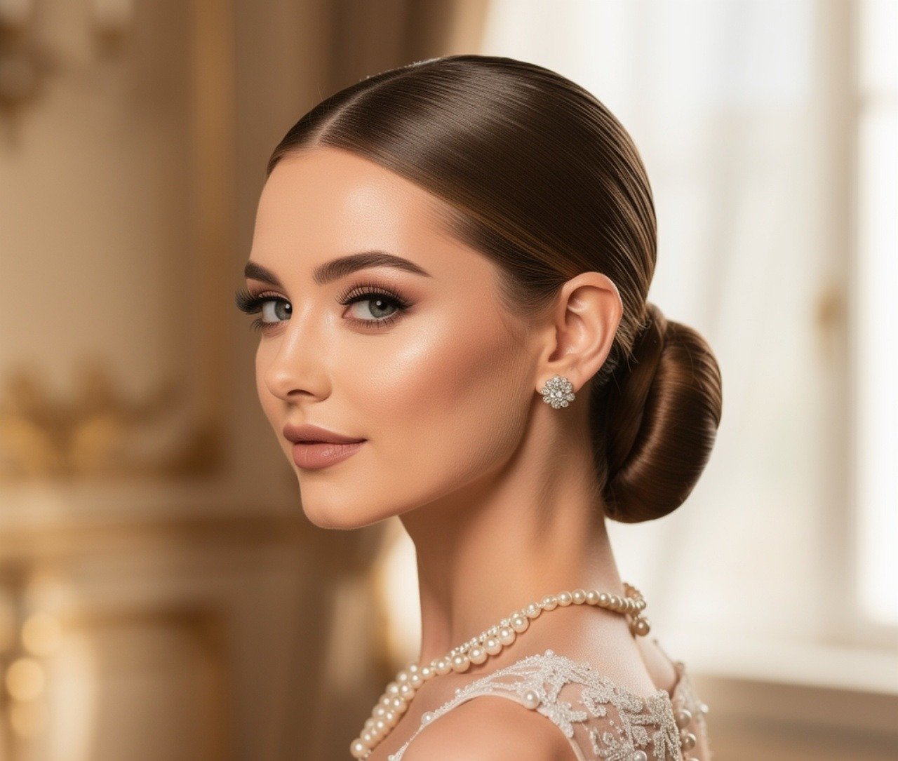 14 Trending Straight Hairstyles for Wedding Guests, Brides, and Bridesmaids 4 Sleek Low Chignon with Center Part