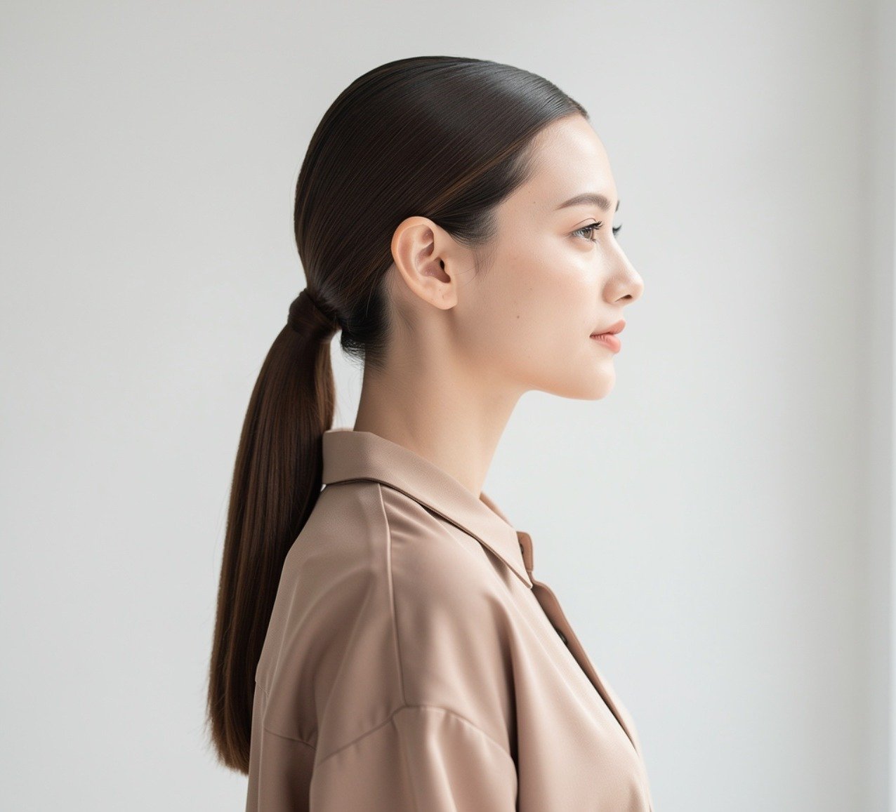 Sleek Low Ponytail Easy Hairstyle for Straight Hair