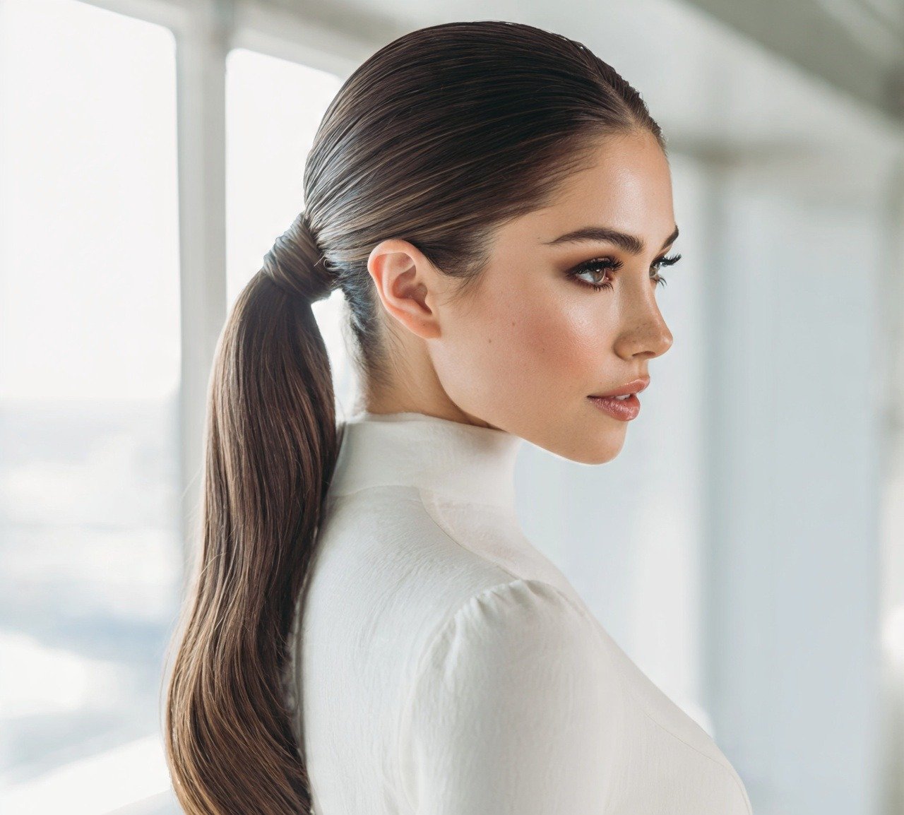 Wedding Hairstyles for Long Hair: 15 Trending Ideas for Your Big Day 5 Sleek Low Ponytail With Wrapped Section Wedding Hairstyle For Long Hair