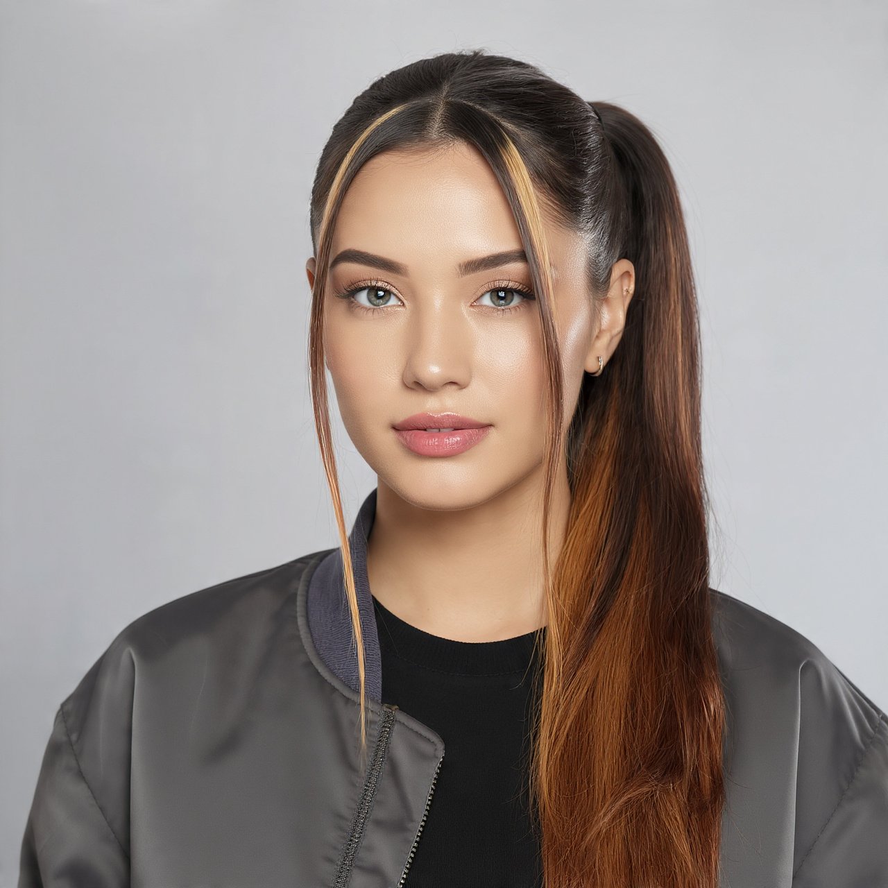 Sleek Ponytail with Money Piece Highlights Hairstyle