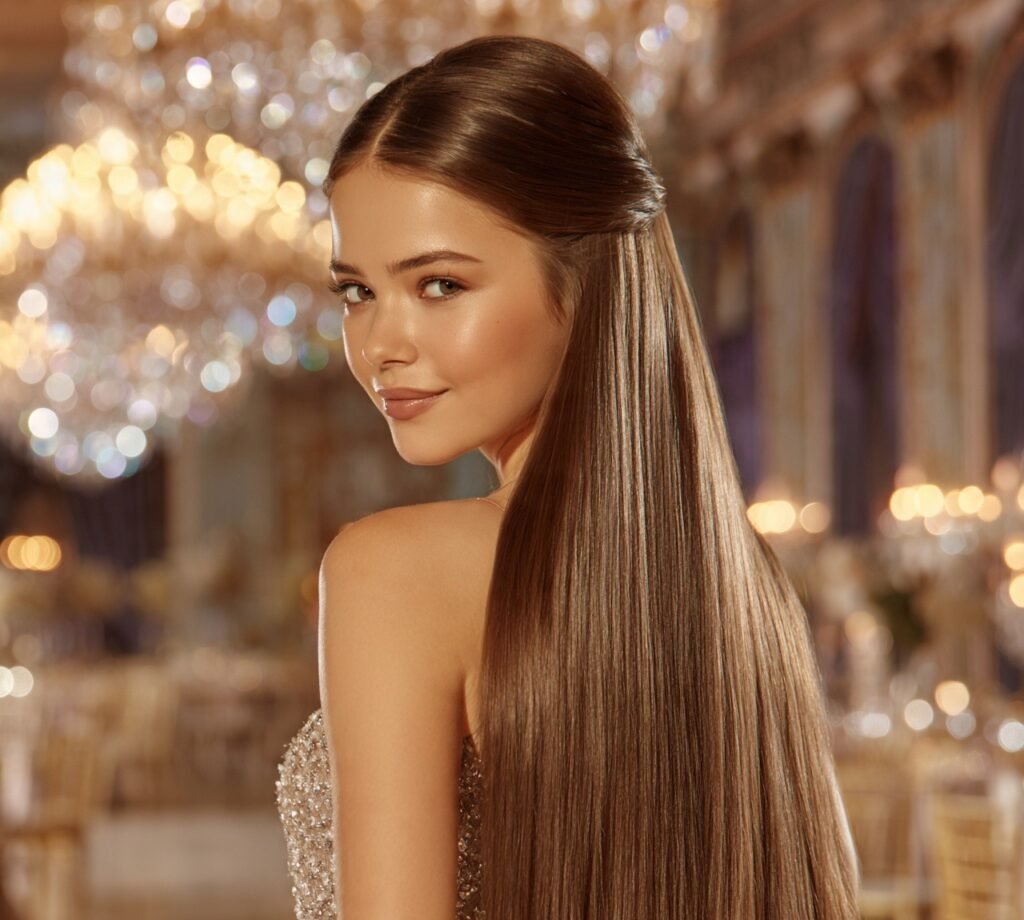 13 Stunning Prom Hairstyles for Long Hair Every Girl Will Love 14 Sleek Straight Half Up Style cropped