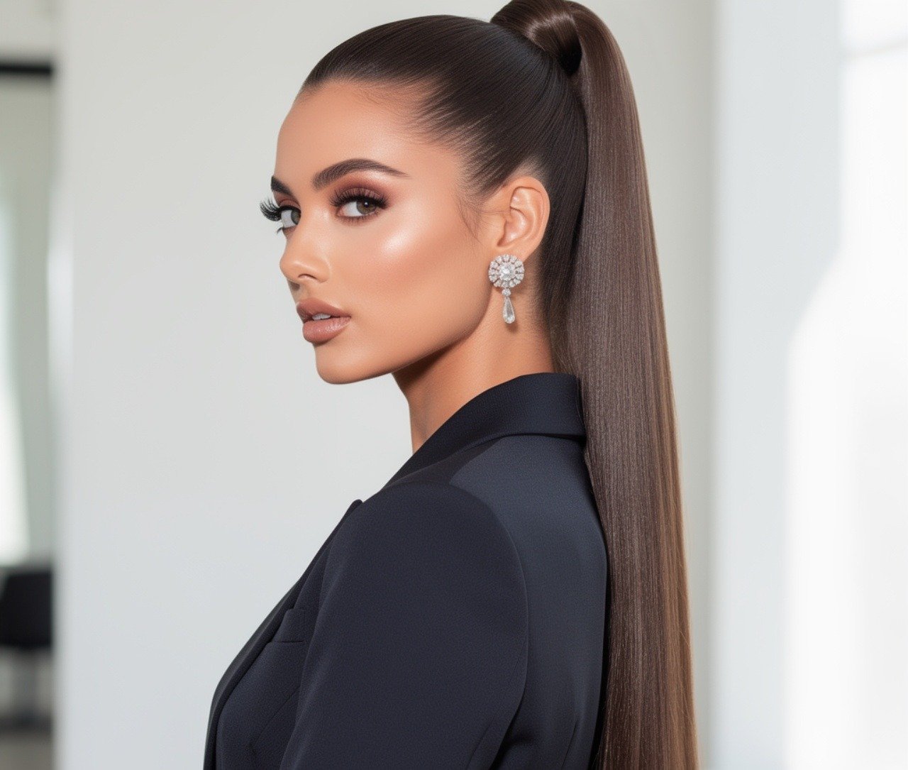 14 Trending Straight Hairstyles for Wedding Guests, Brides, and Bridesmaids 7 Sleek Straight Ponytail with Wrapped Base