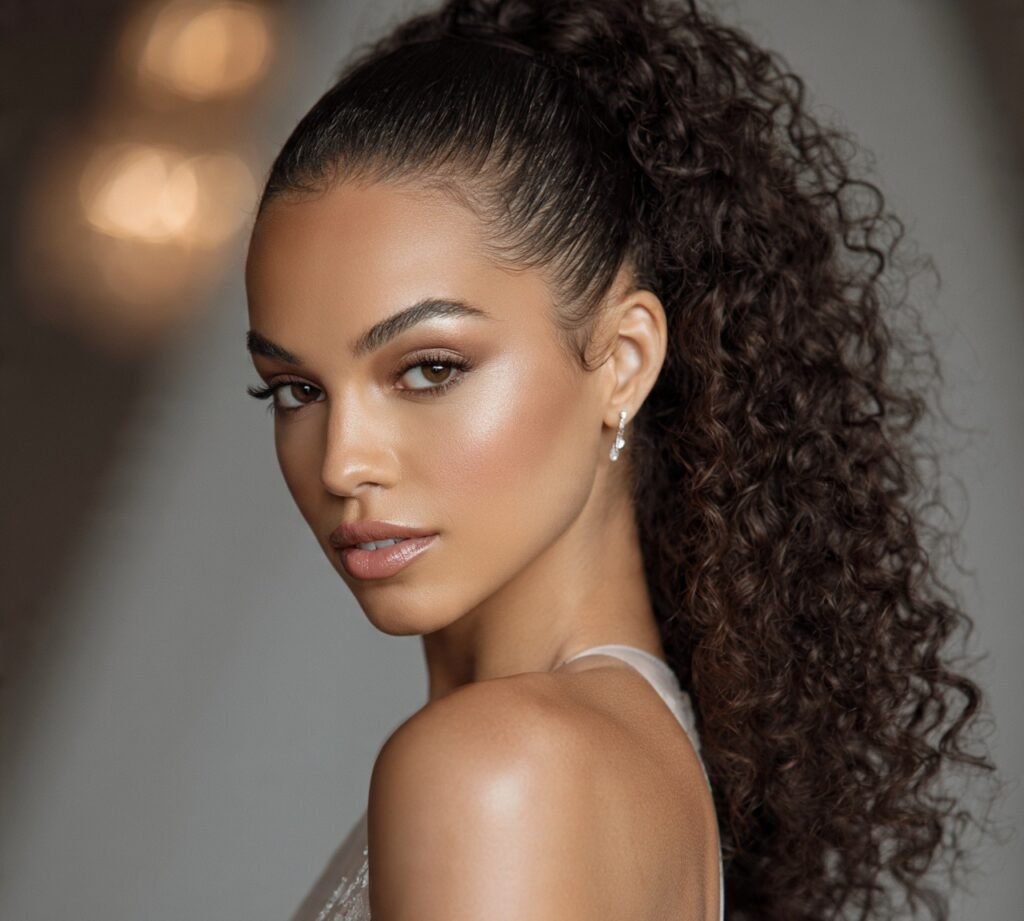 12 Trending Curly Wedding Hairstyles Every Bride Should Definitely Try 8 Sleek Top Curly Ponytail cropped