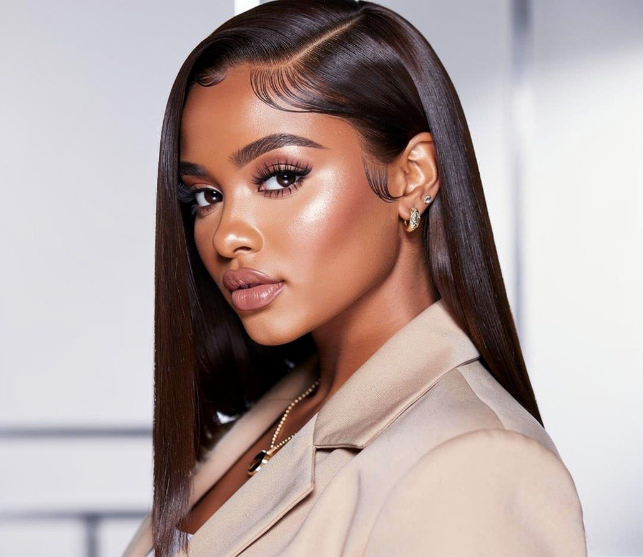Sleek straight quick weave hairstyles side part for round face