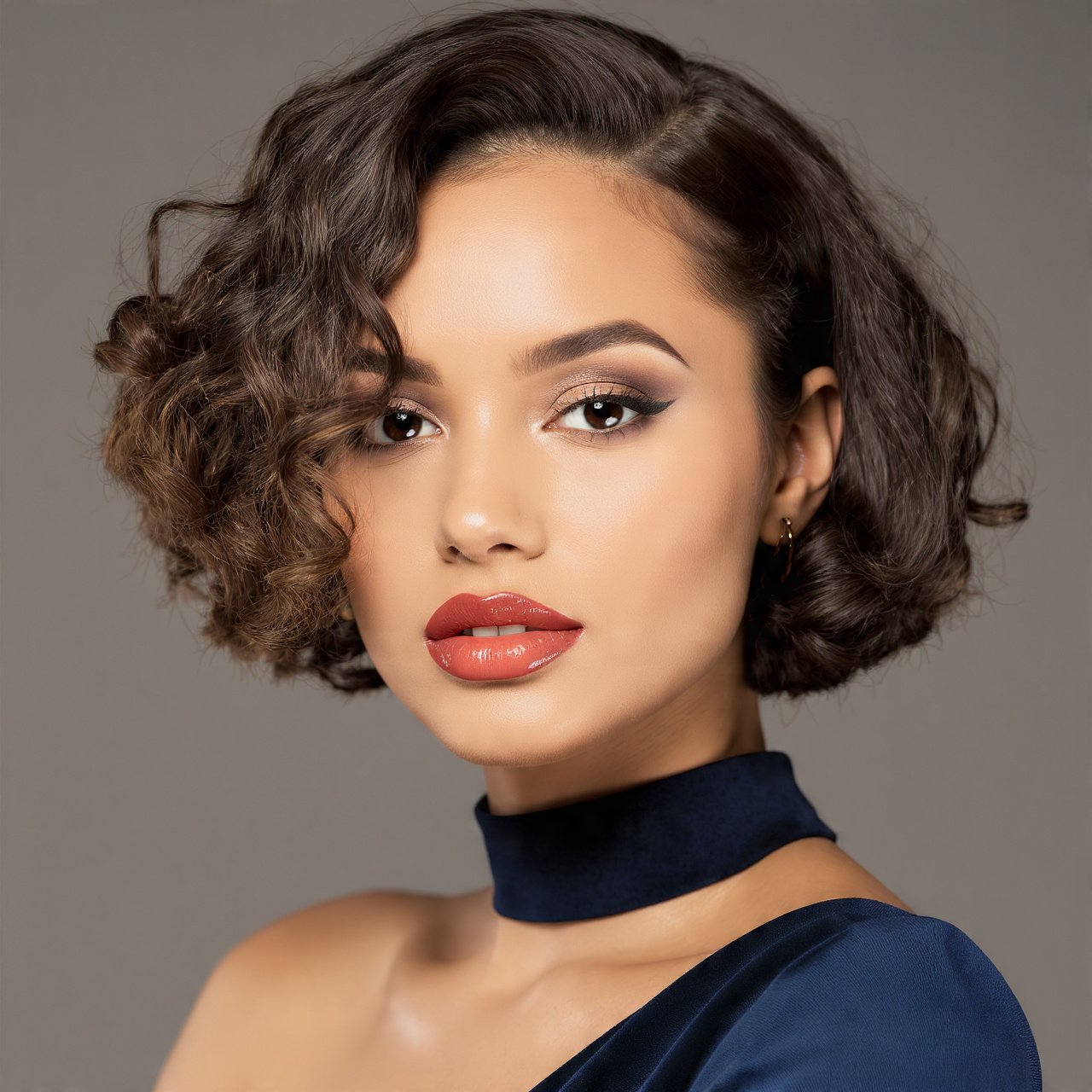 Slick Back Curly Bob Hairstyle