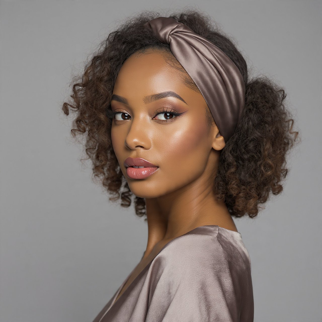 Slick Back Curly Style with Headband or Scarf Wrap Hairstyle