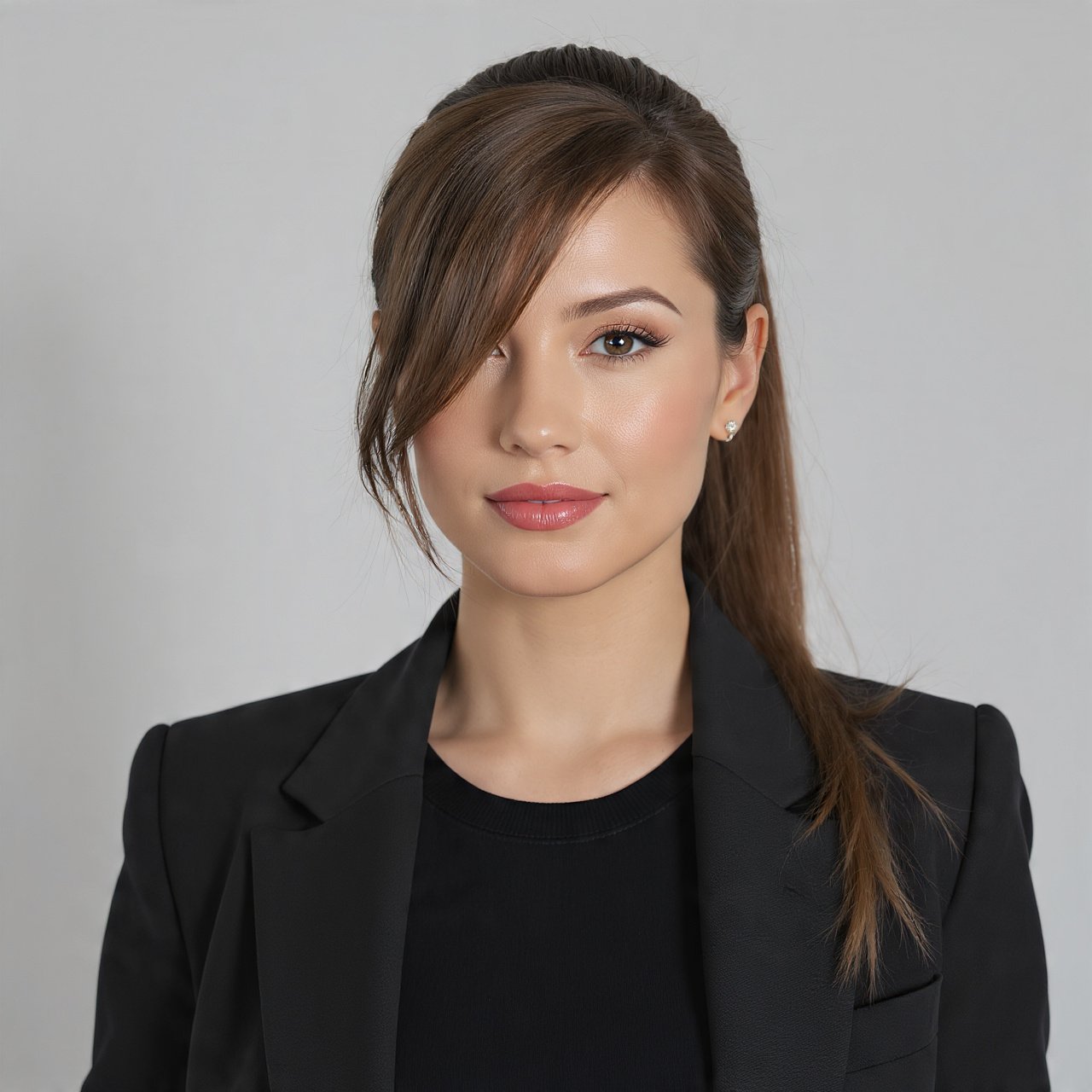 Slick Back Ponytail with Side Swept Bang Hairstyle