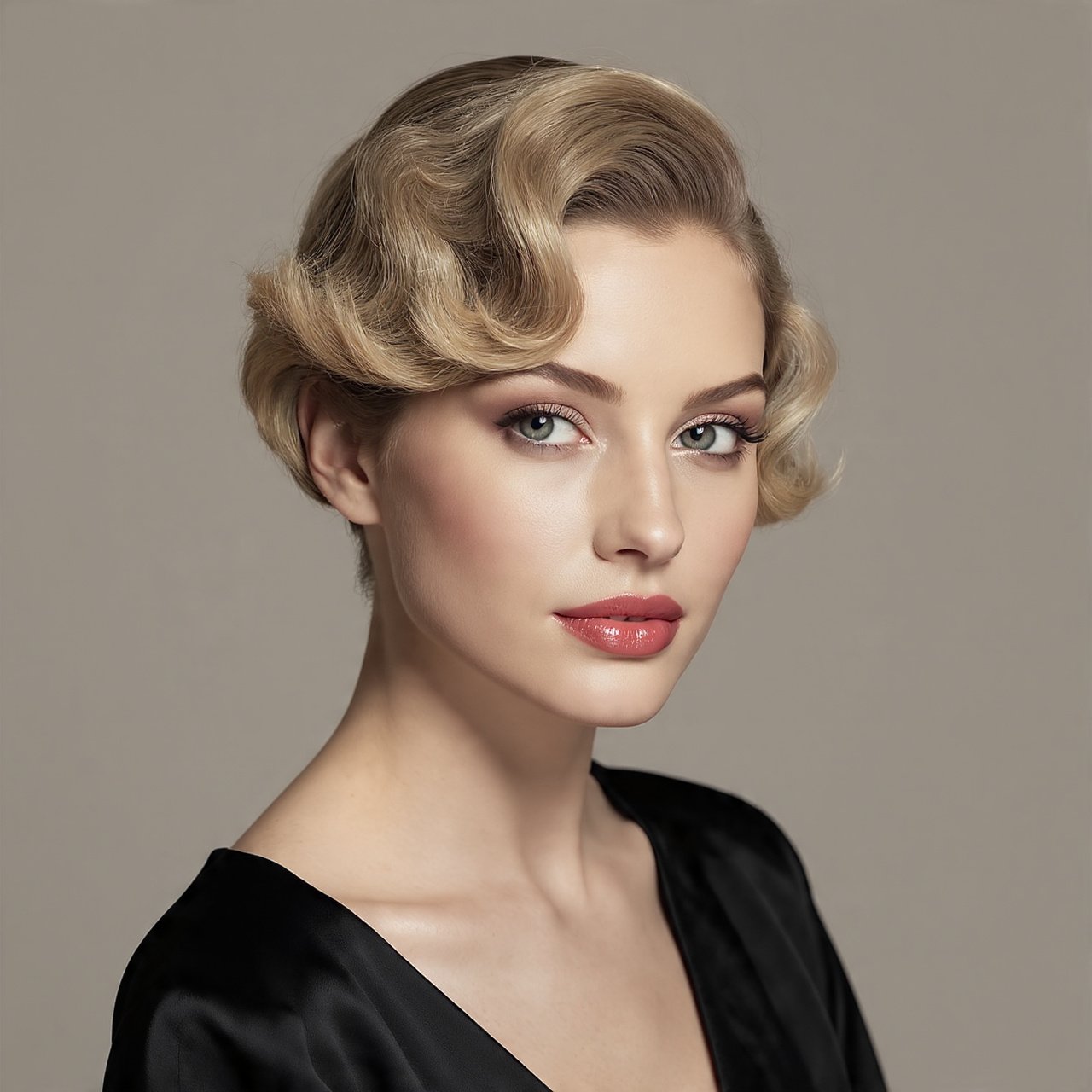 Slick Back with Finger Waves Hairstyle Short Hair